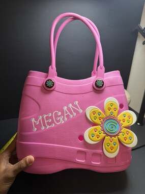 Optari Megan Pink Rubber EVA Tote Bag Purse Flower Beach Pool Handbag
